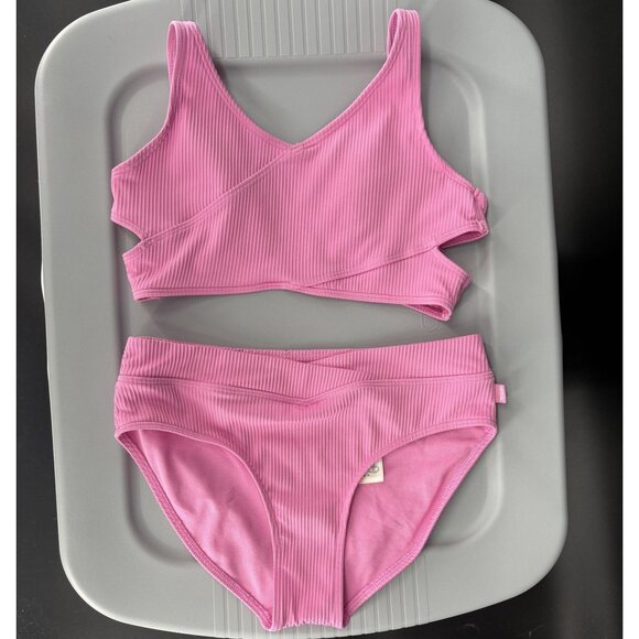 Abercrombie Kids Pink Ribbed Bikini Set Girl's 13/14 Adjustable Straps Swimwear - Picture 1 of 7